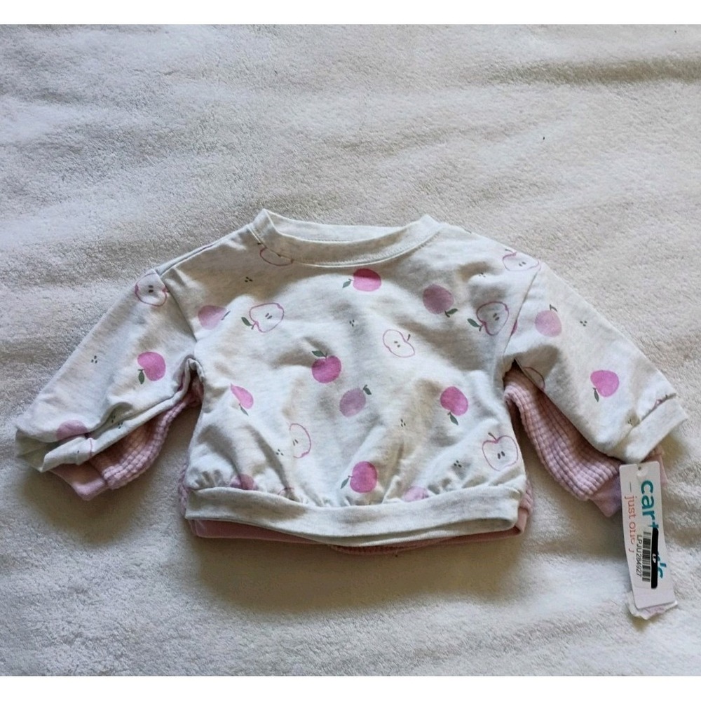 Carter's Newborn Pink White Fruit Print Long Sleeve Pullover T-Shirt‎ Set